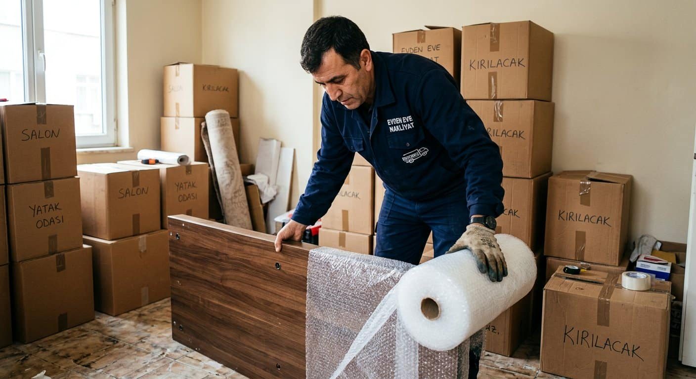 Mobilyayı balonlu naylonla paketleme