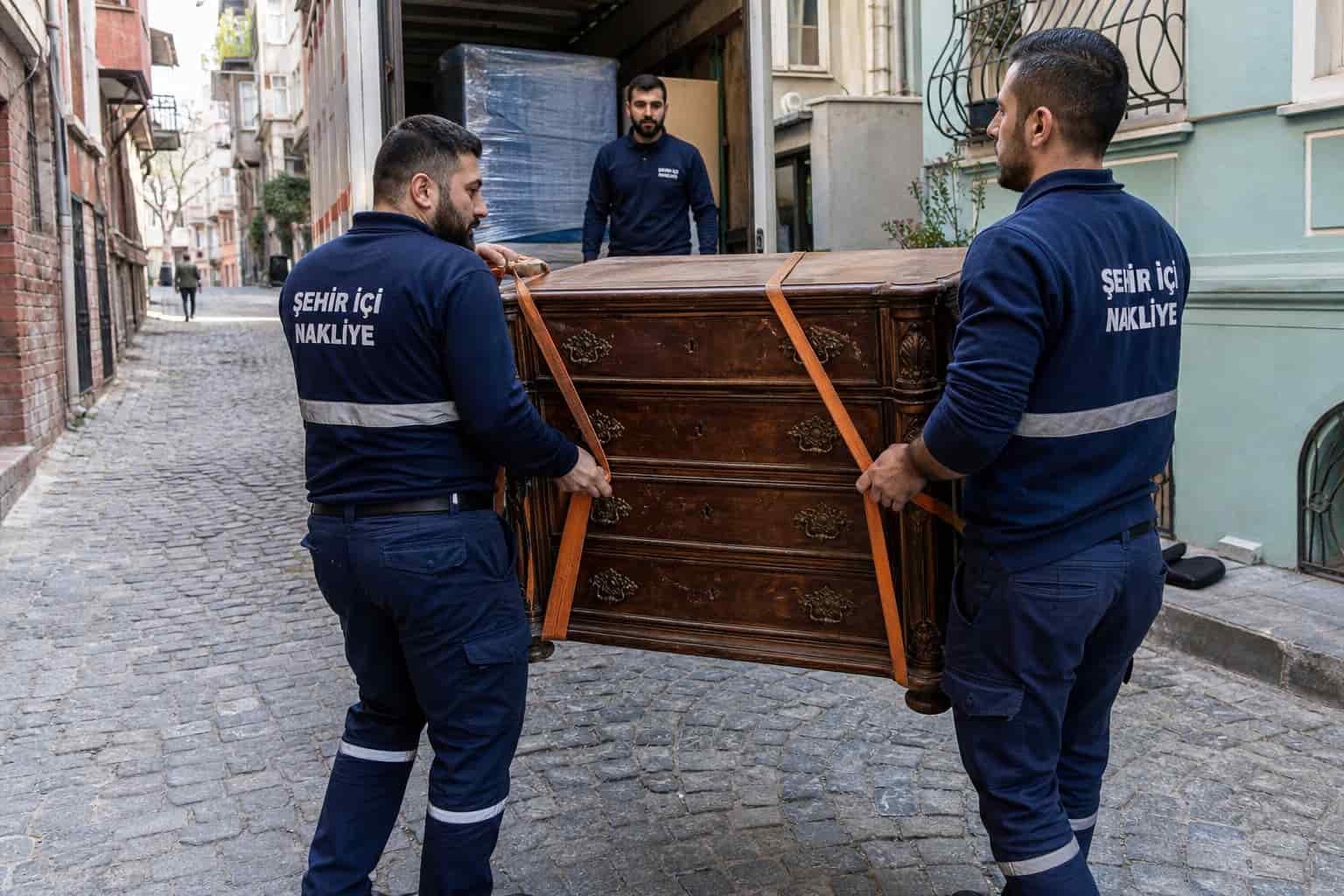 Parça Eşya Taşıma - Ahsap sifonyerin iki kisiyle tasinmasi