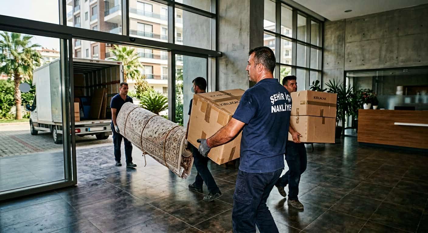 Kişiler Nakliye İletişim - Apartman lobisinde kolili esya nakli